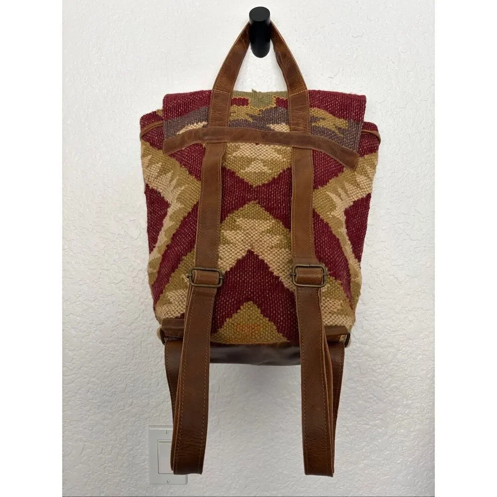 Lovestitch Wine Carpet Backpack Ikat Jute Leather Tassel Boho Festival Bag
